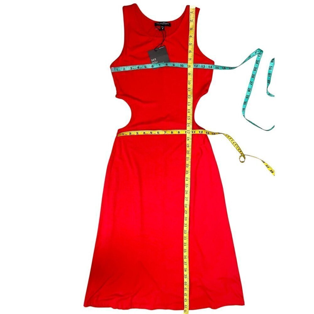 See You Monday Red Orange Cutout Midi Dress Size M NWT Sleeveless Bodycon Party - Picture 9 of 9